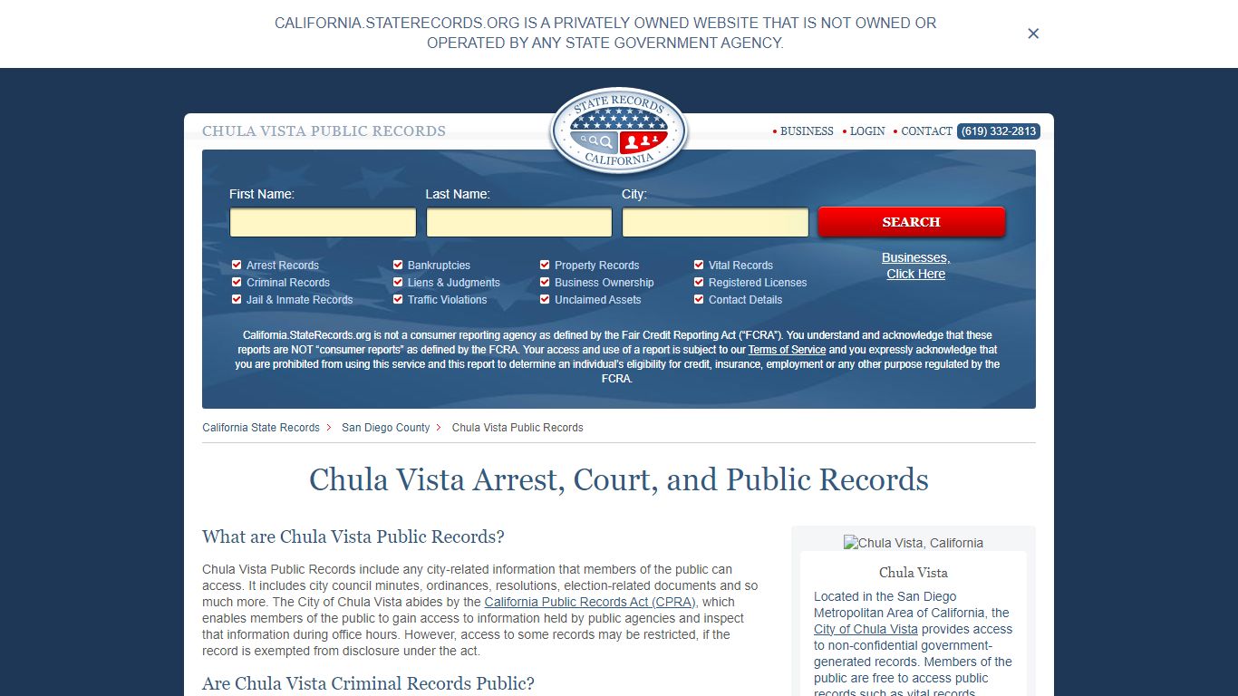 Chula Vista Arrest and Public Records - StateRecords.org
