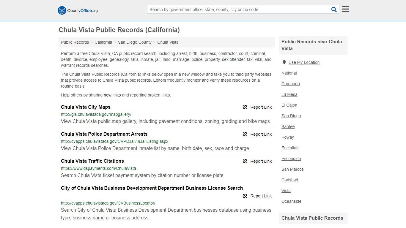 Chula Vista Public Records (California) - County Office